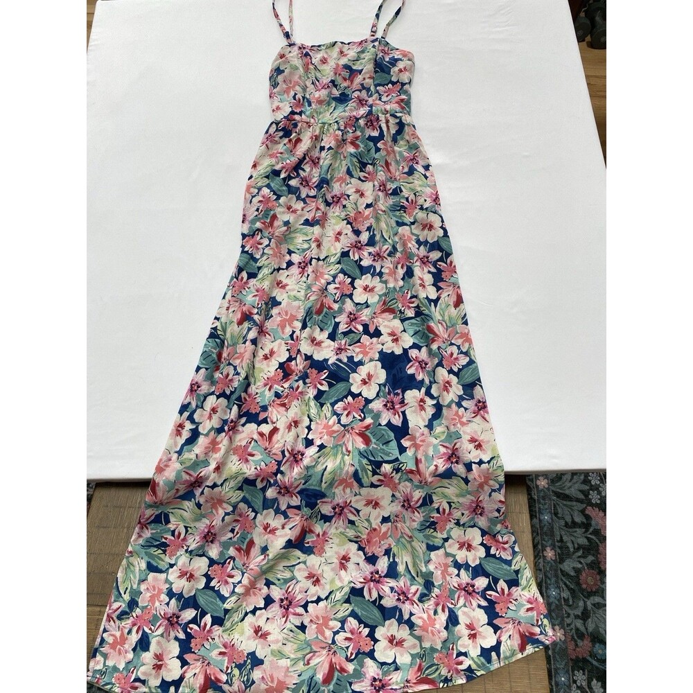 Lily Rose Womens Small Tropical Floral Maxi Dress Hawaiian Smocked